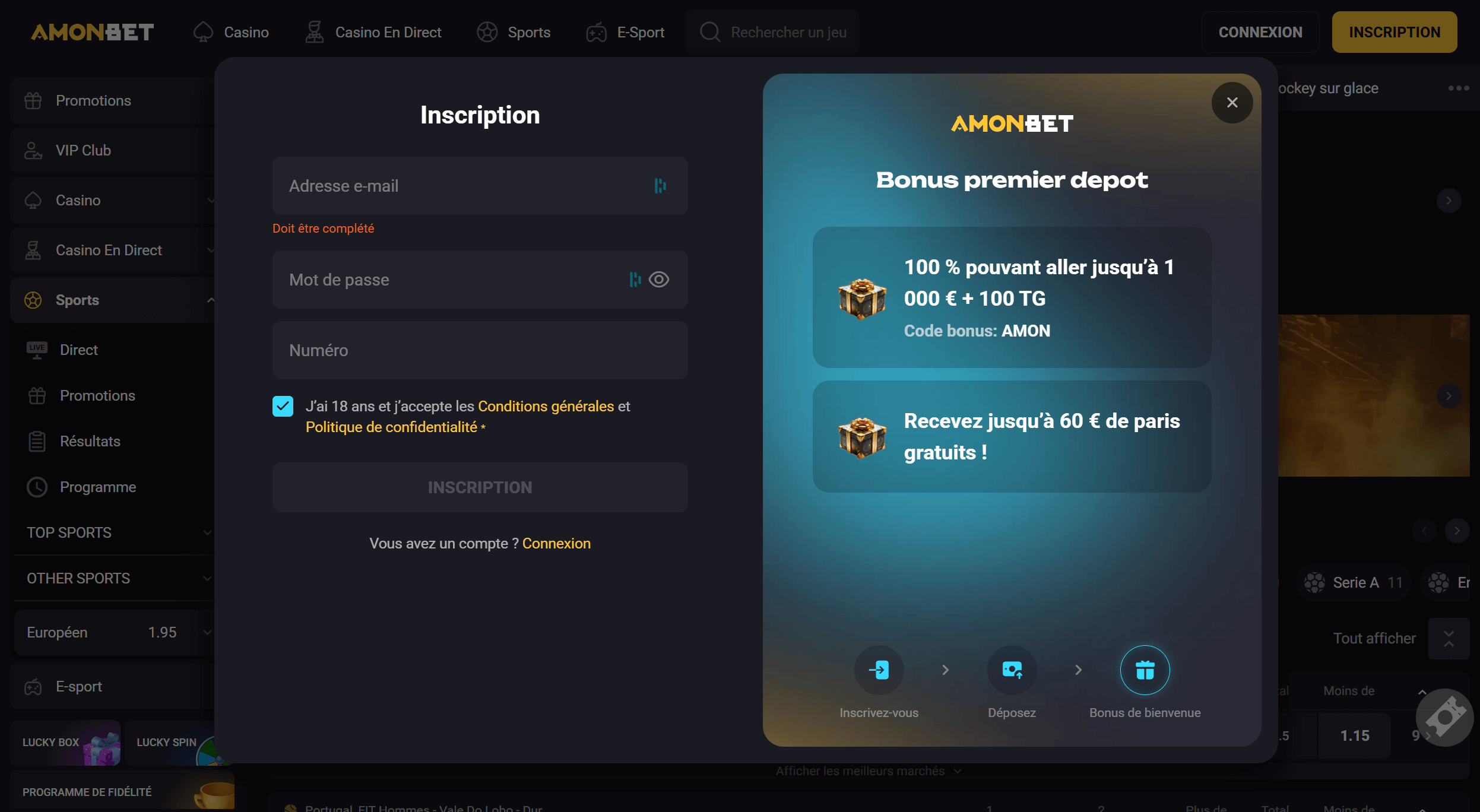inscription amonbet